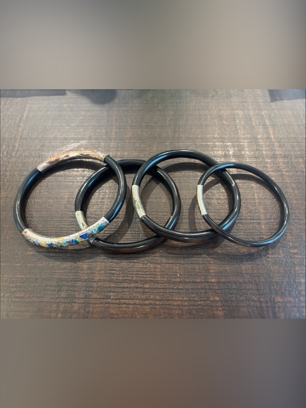Vintage Stack of 4 Natural Buffalo Horn Bangle Bracelets - Earthy Boho Stacking